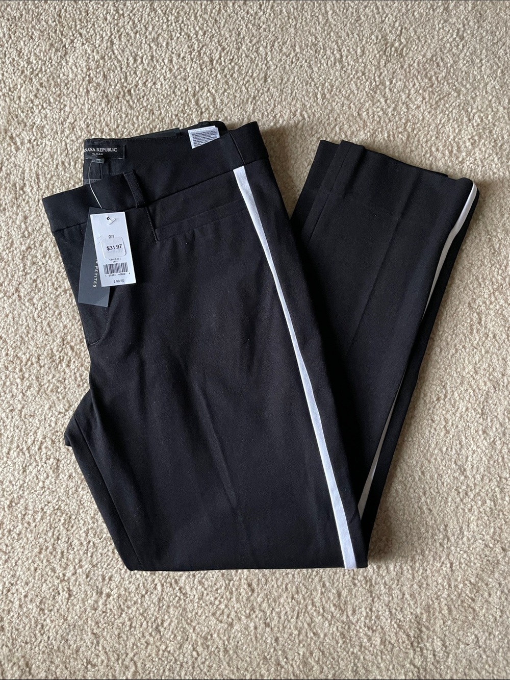 NWT Banana Republic Black Dress Pants with White Side Stripe